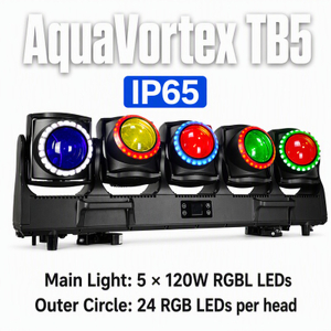 Wincode Luz móvil LED multicabezal AquaVortex TB5 IP65 | 5×120W RGBL | Alternativa a ACME TORNADO
